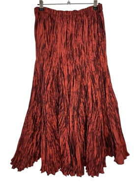Roja Vintage Maroon Crinkle Satin Flowy Elastic Waist Midi Skirt